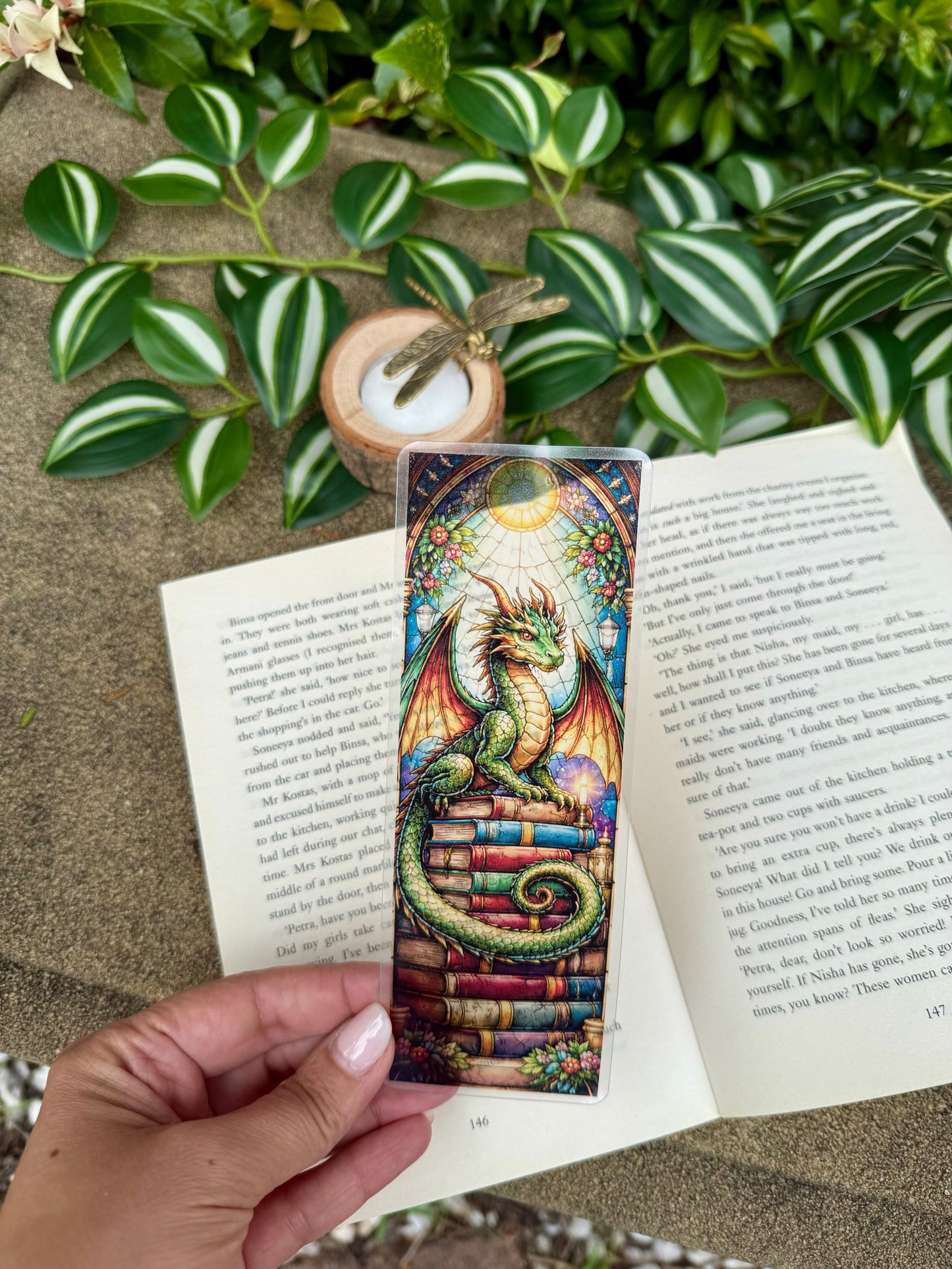 Stained Glass Style Dragon Bookstack Bookmark