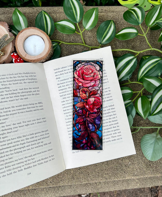 Stained Glass Style Pink Rose Bookmark