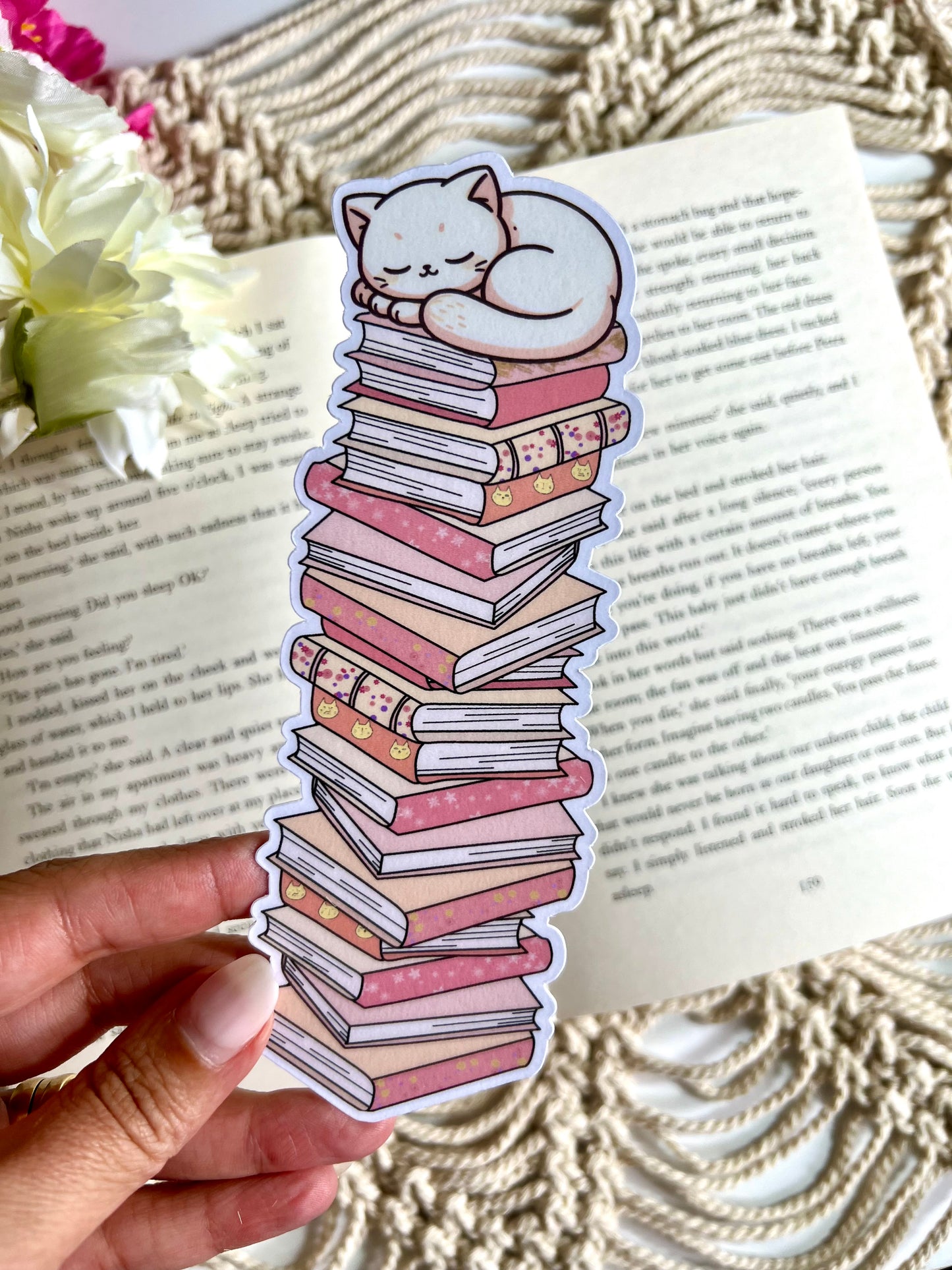 Cat Bookstack Die Cut Bookmark