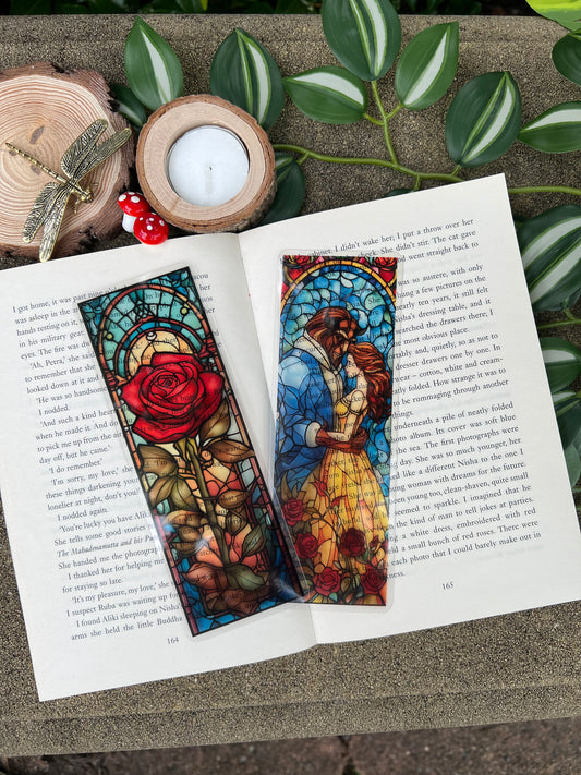 Stained Glass Style Beauty and the Beast Bookmarks