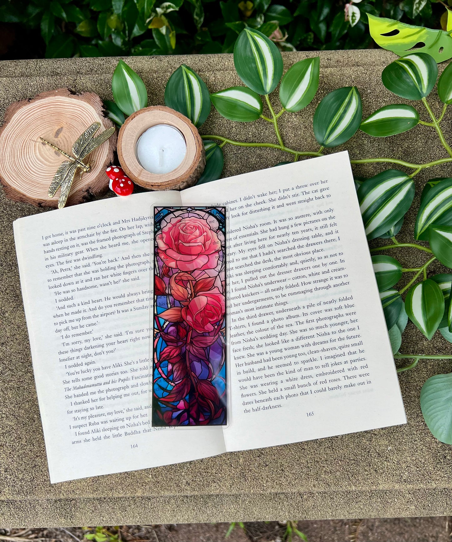 Stained Glass Style Pink Rose Bookmark
