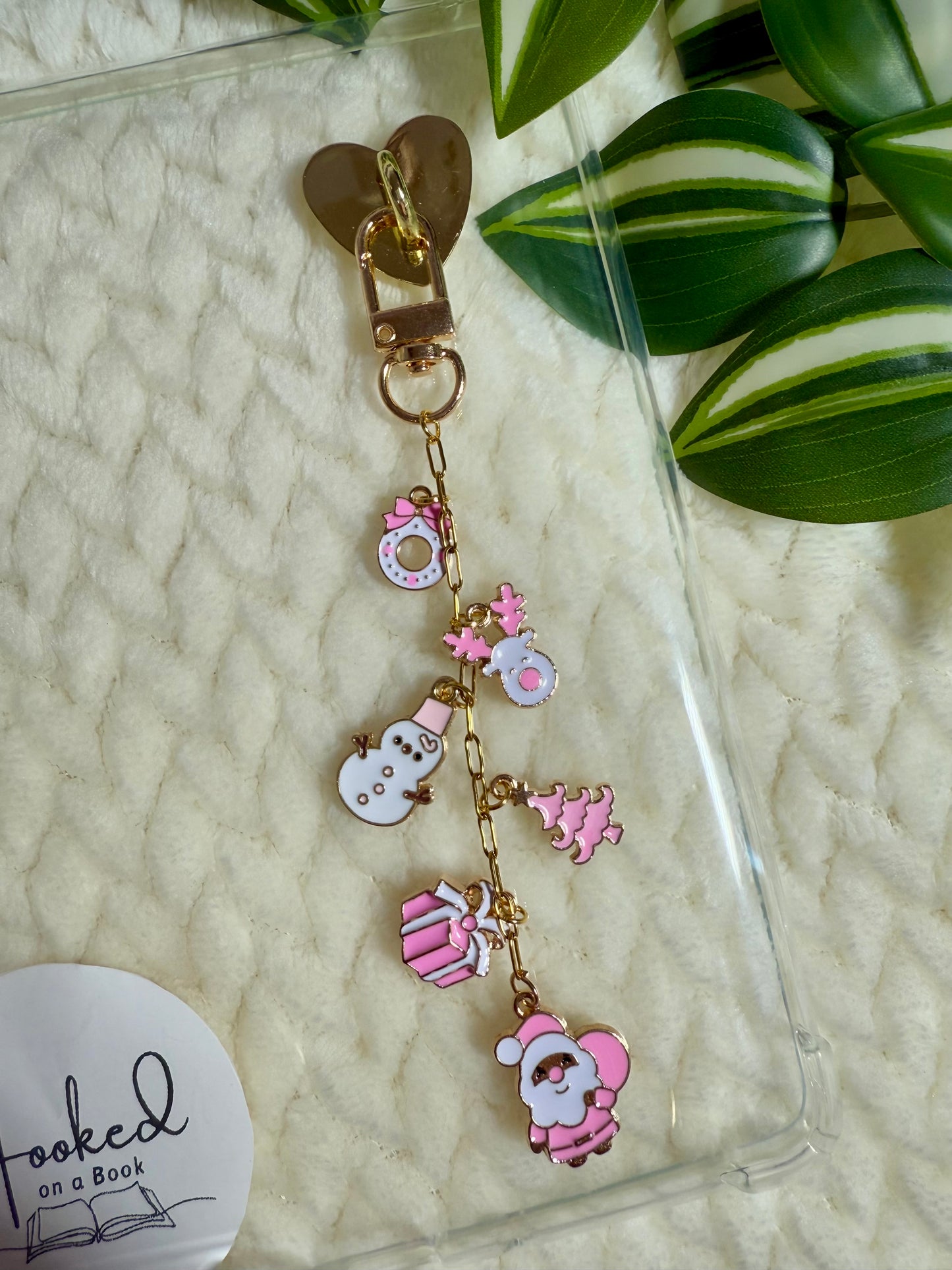 Kindle / E-Reader Charm Chain - Pink Christmas