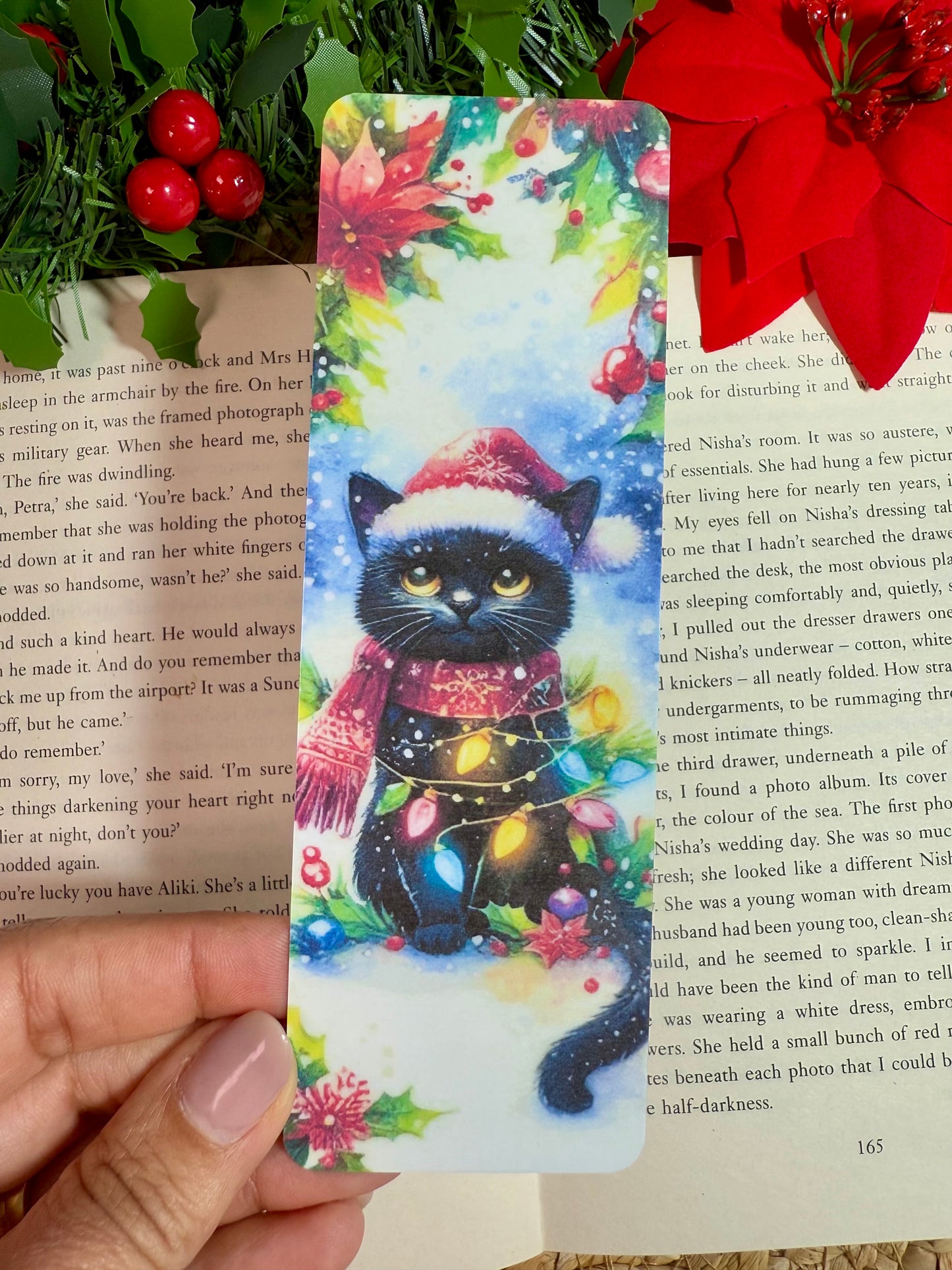 Christmas Cat in Lights Bookmark