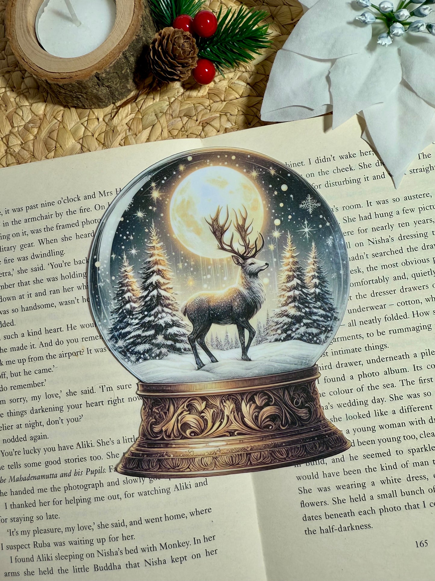 Winter Deer Snow Globe Die-Cut Bookmark