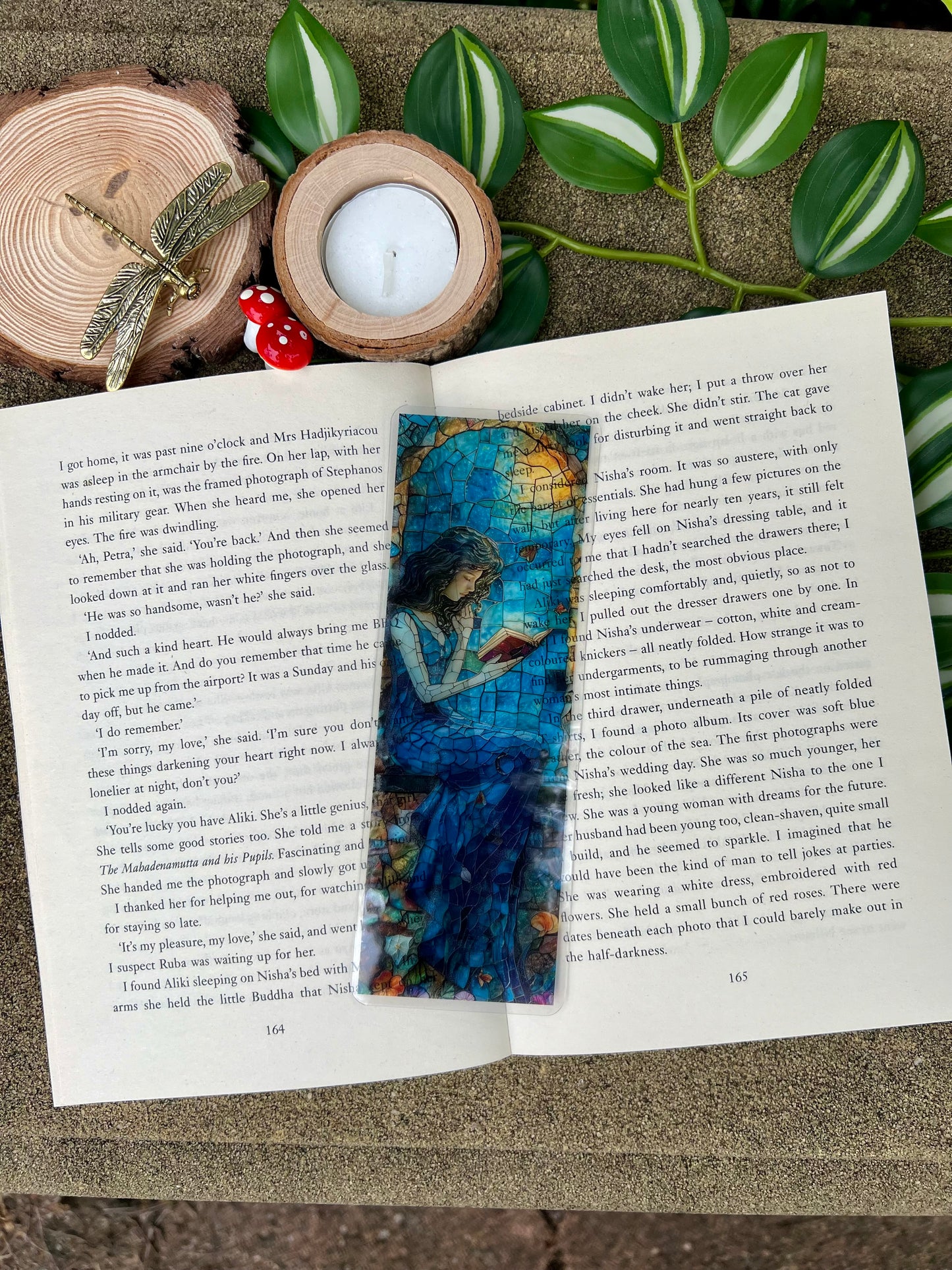 Stained Glass Style Lady Reading Bookmark
