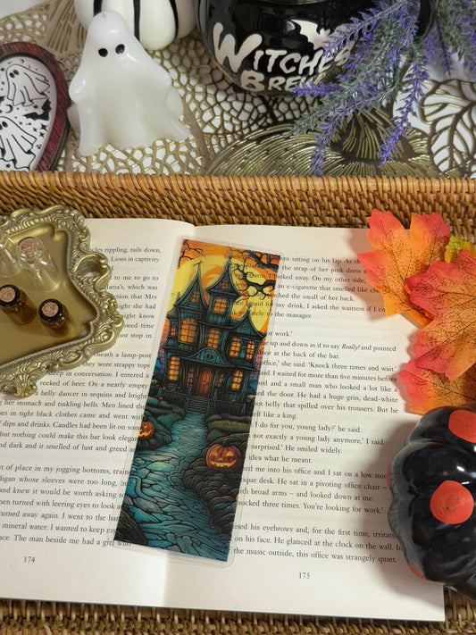 Stained Glass Style Haunted House Bookmark