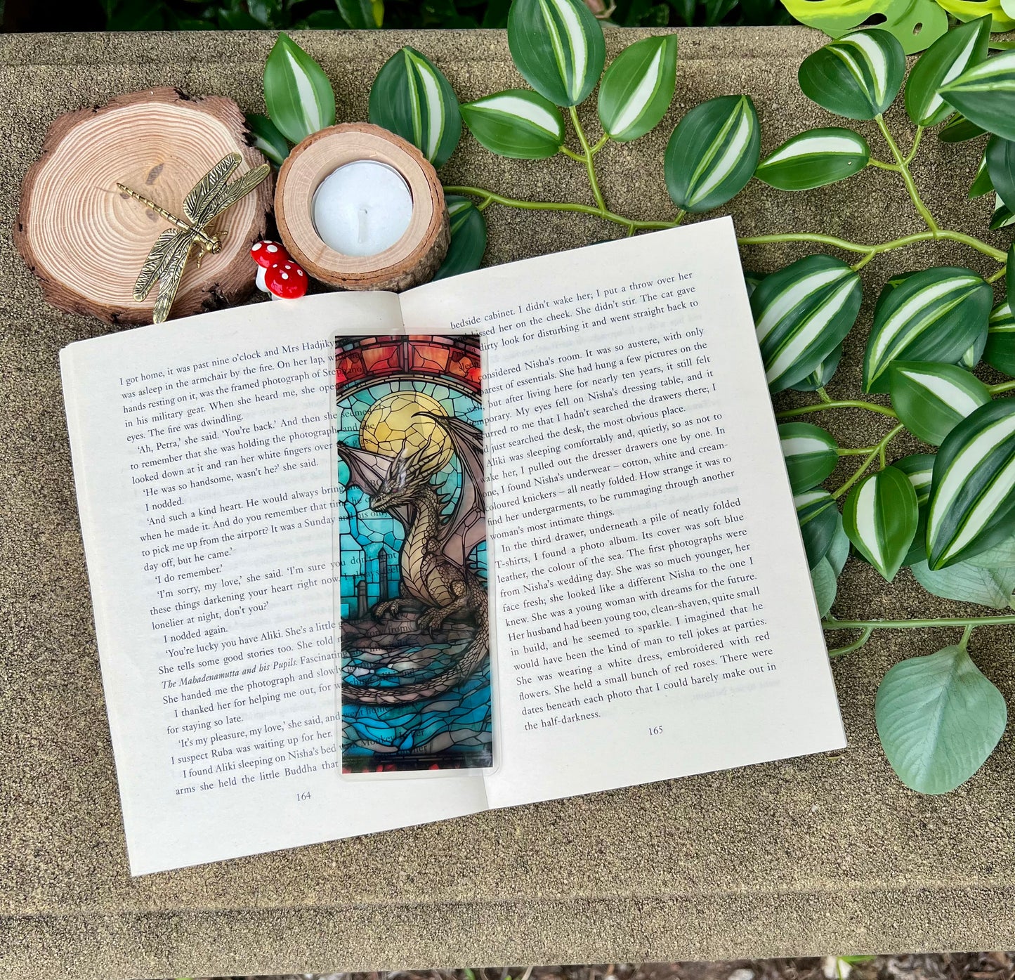 Stained Glass Style Black Dragon Bookmark