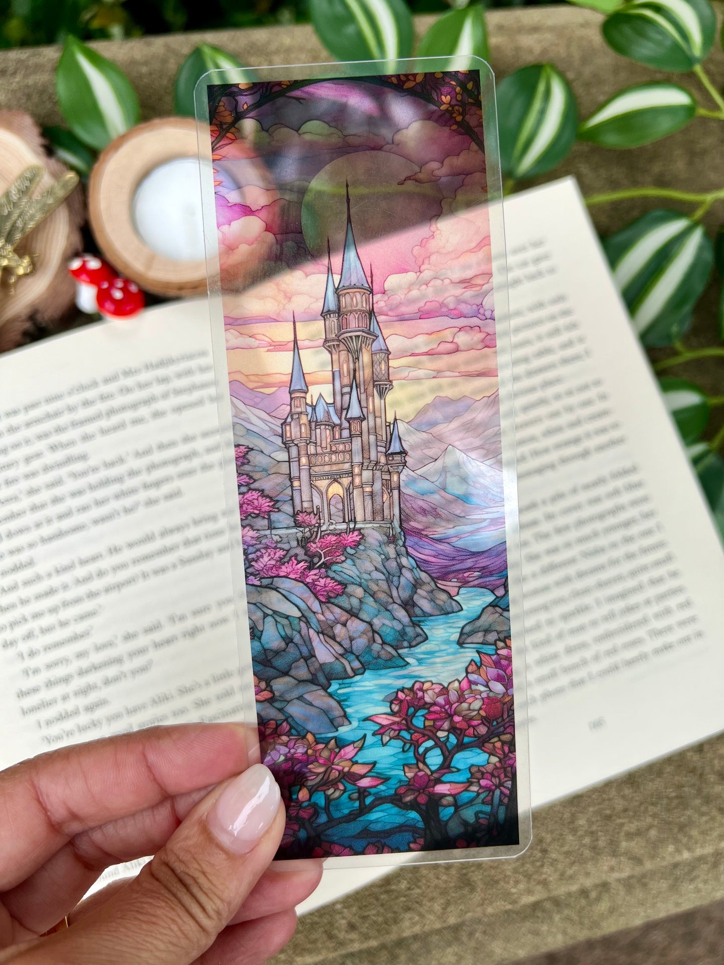 Stained Glass Style Pink Castle Bookmark