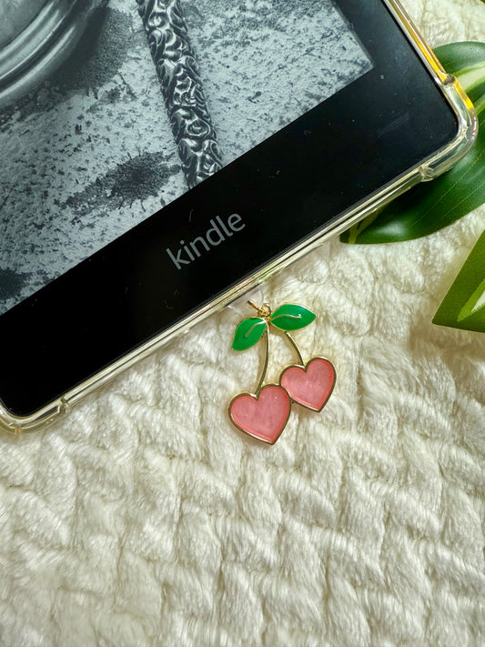 Kindle / E-Reader Charm Pink Heart Cherries
