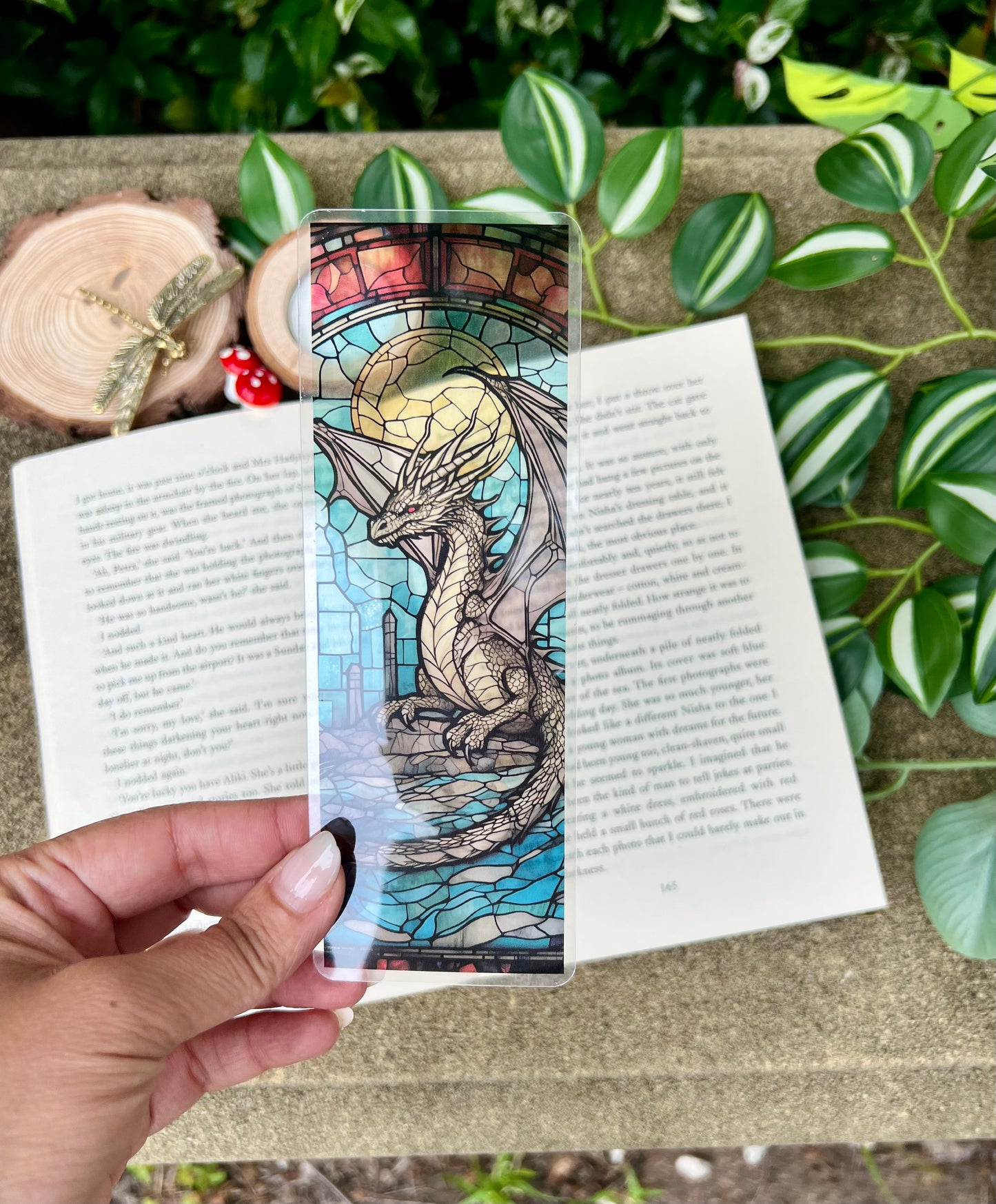 Stained Glass Style Black Dragon Bookmark