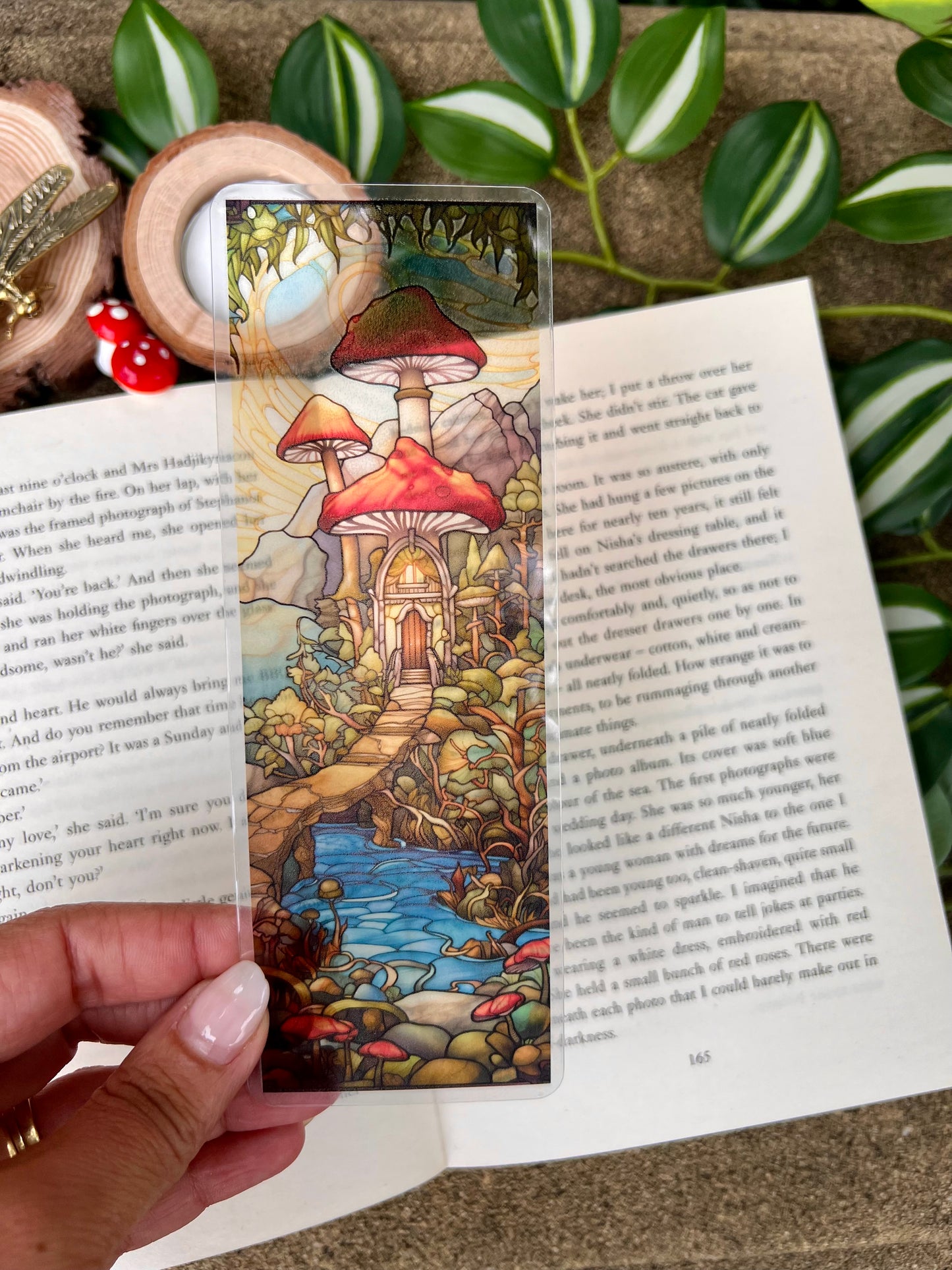 Stained Glass Style Cottage Mushroom House Bookmark