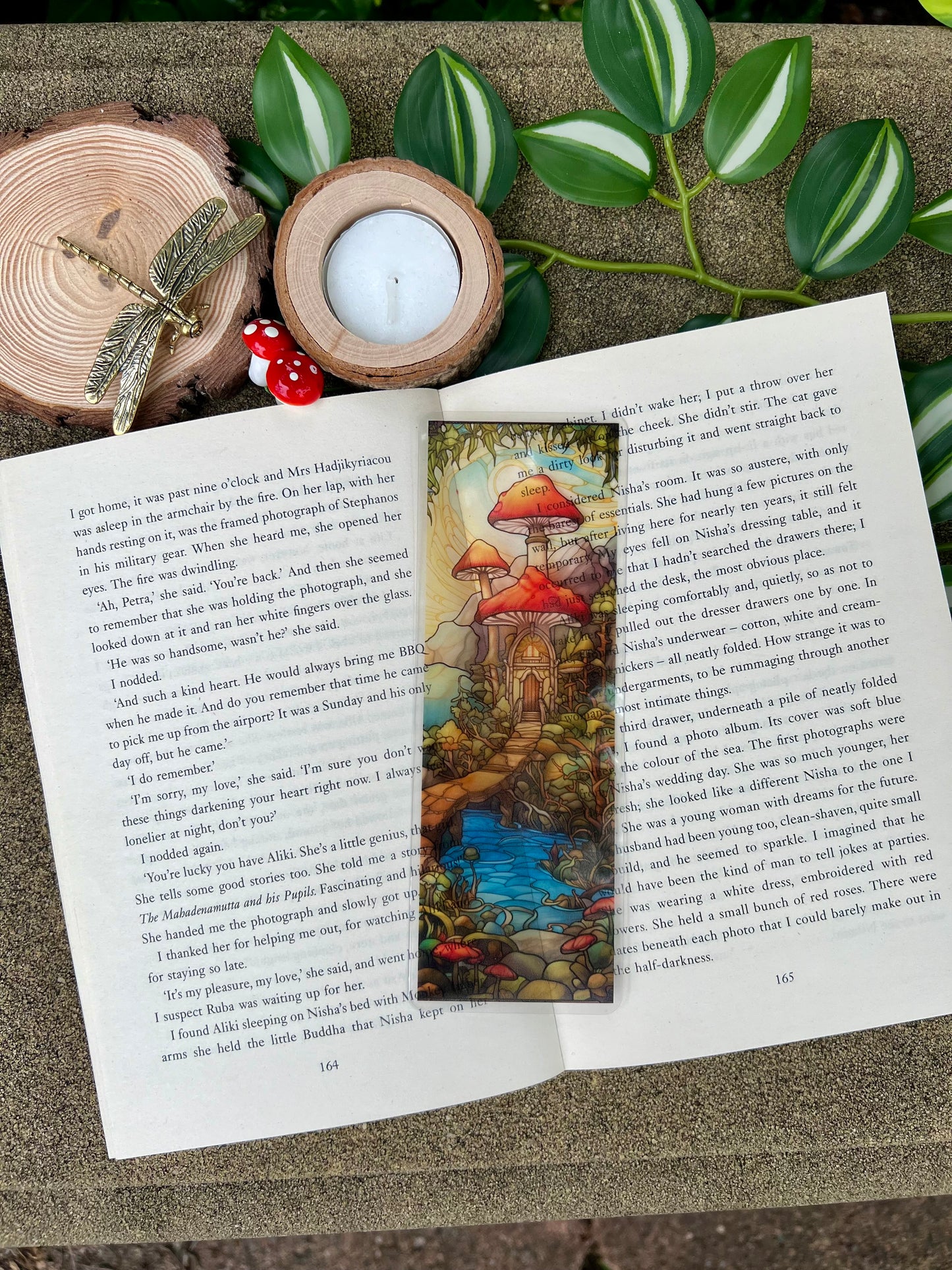 Stained Glass Style Cottage Mushroom House Bookmark