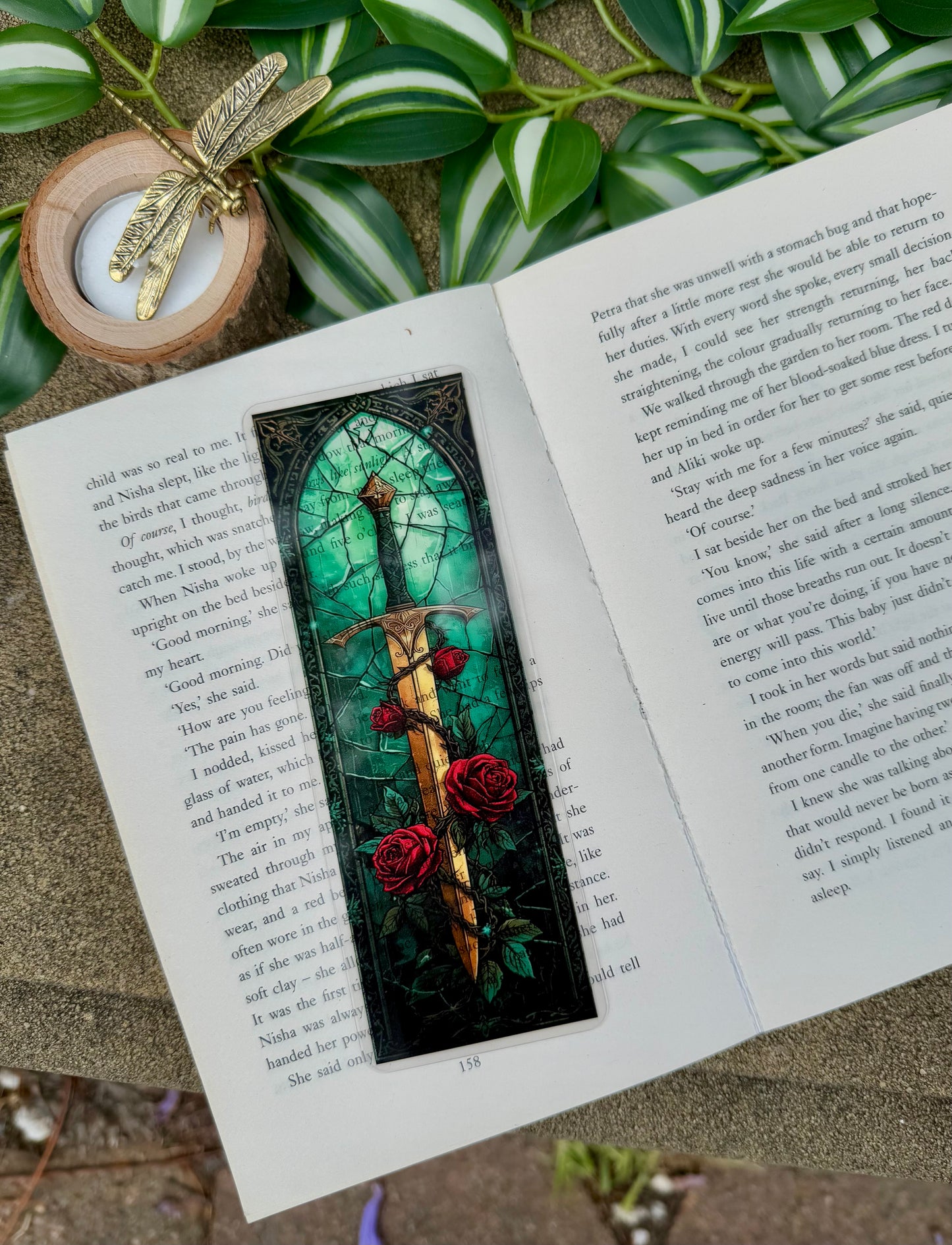 Stained Glass Style Emerald Sword Bookmark