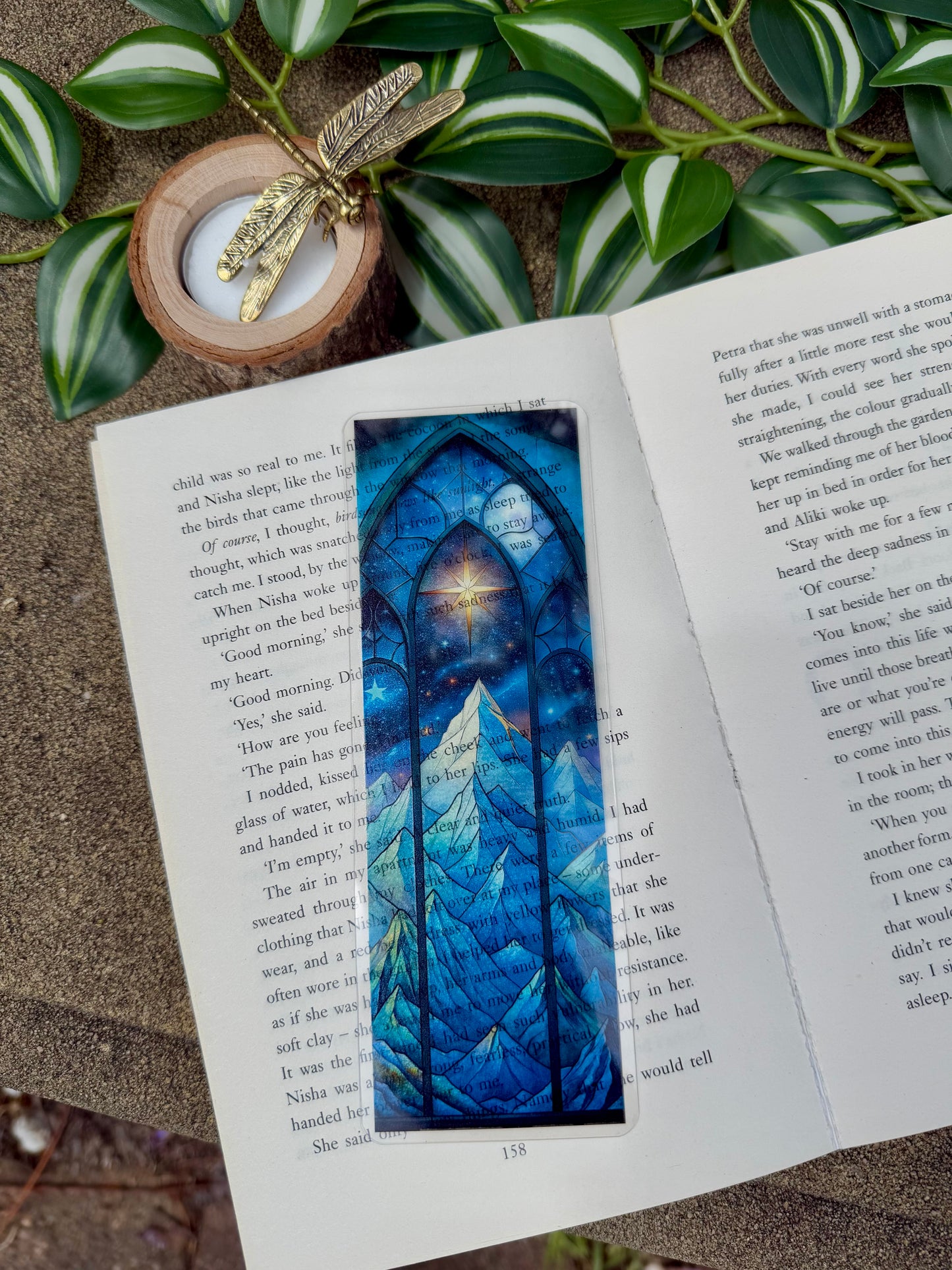 Stained Glass Style Starry Mountain Bookmark