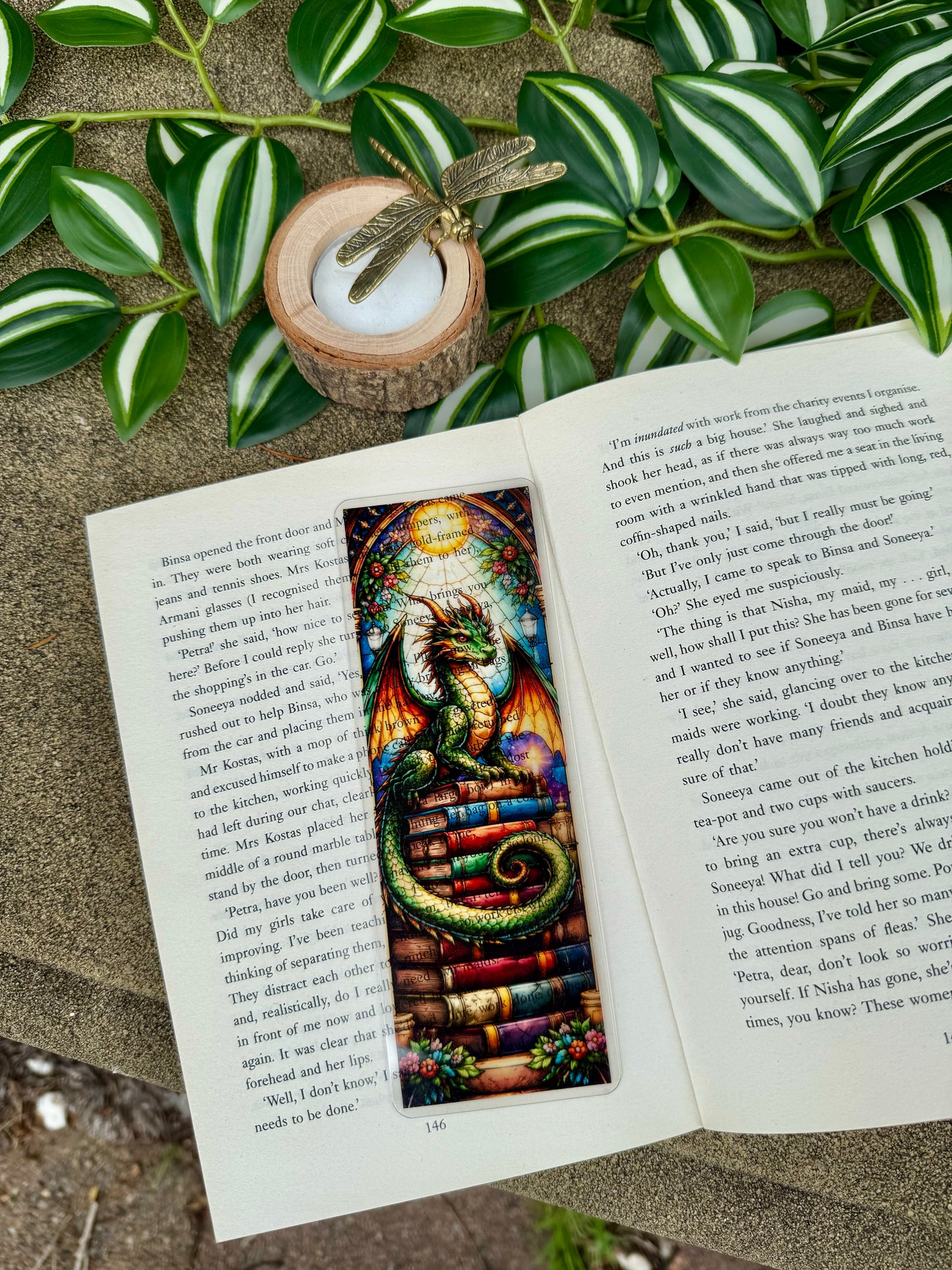 Stained Glass Style Dragon Bookstack Bookmark
