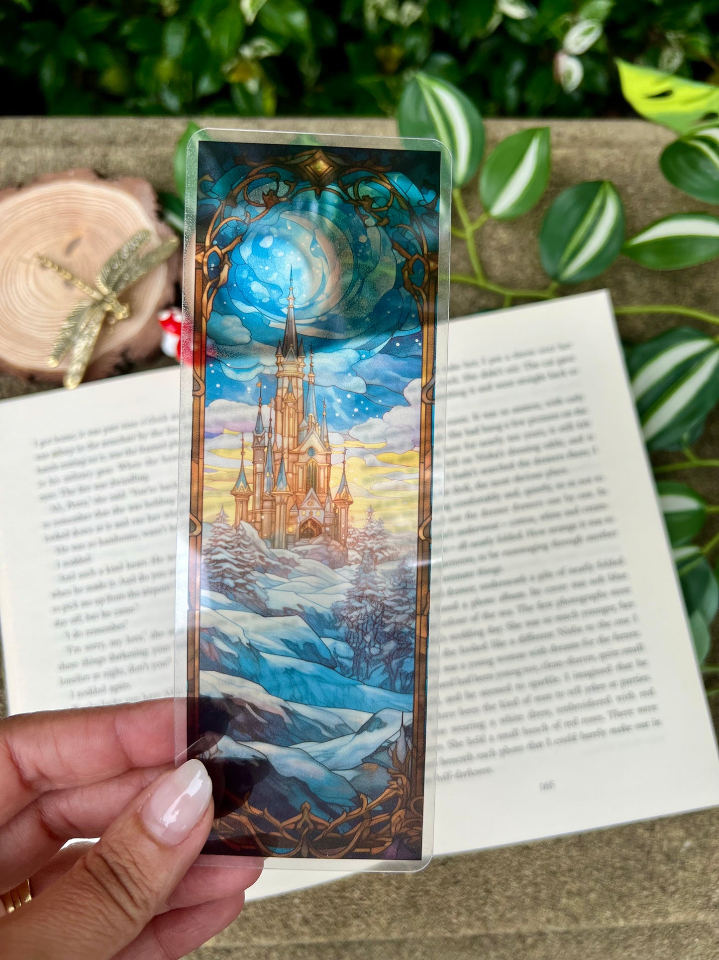 Stained Glass Style Blue Castle Bookmark