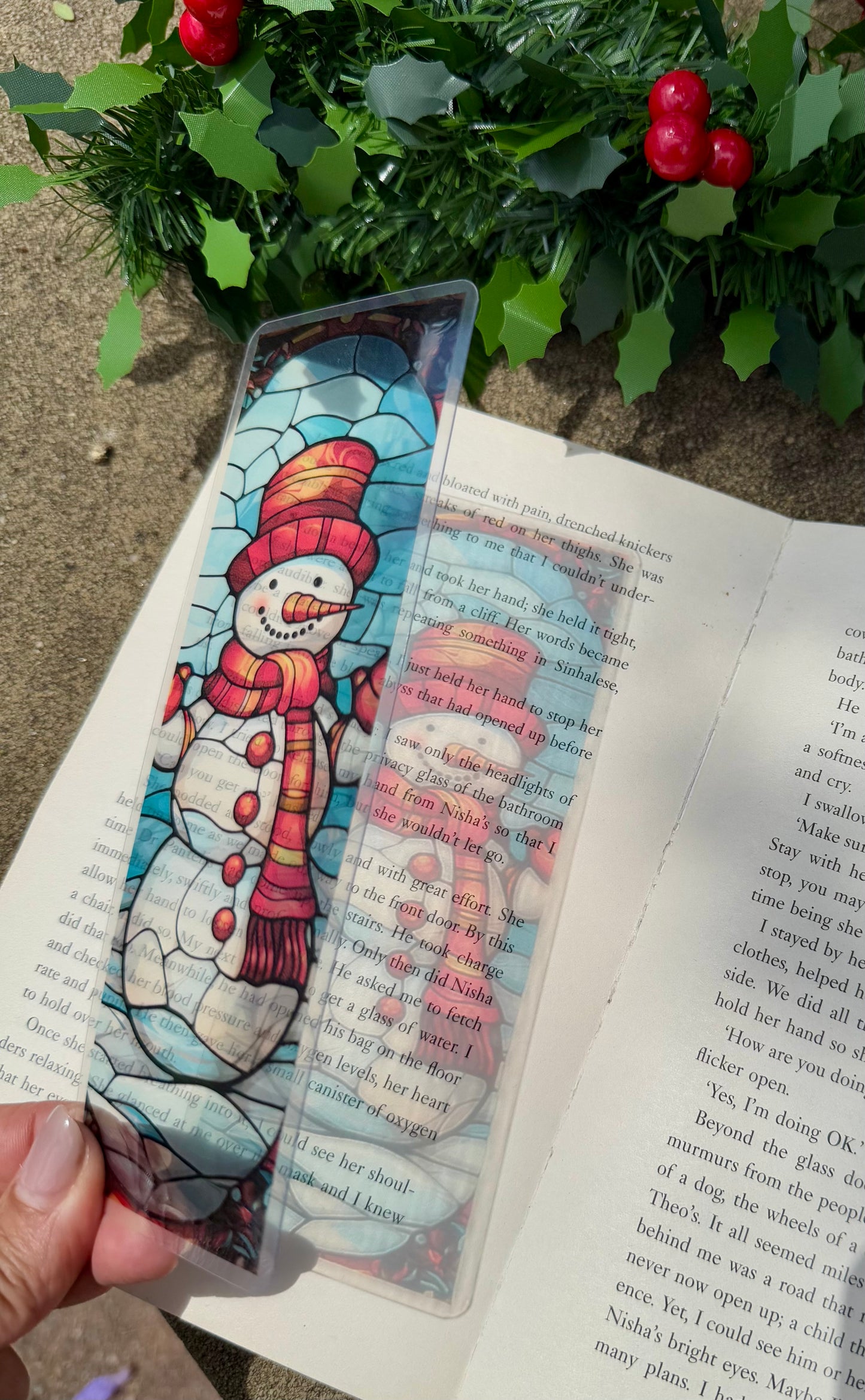 Stained Glass Style Snowman Bookmark