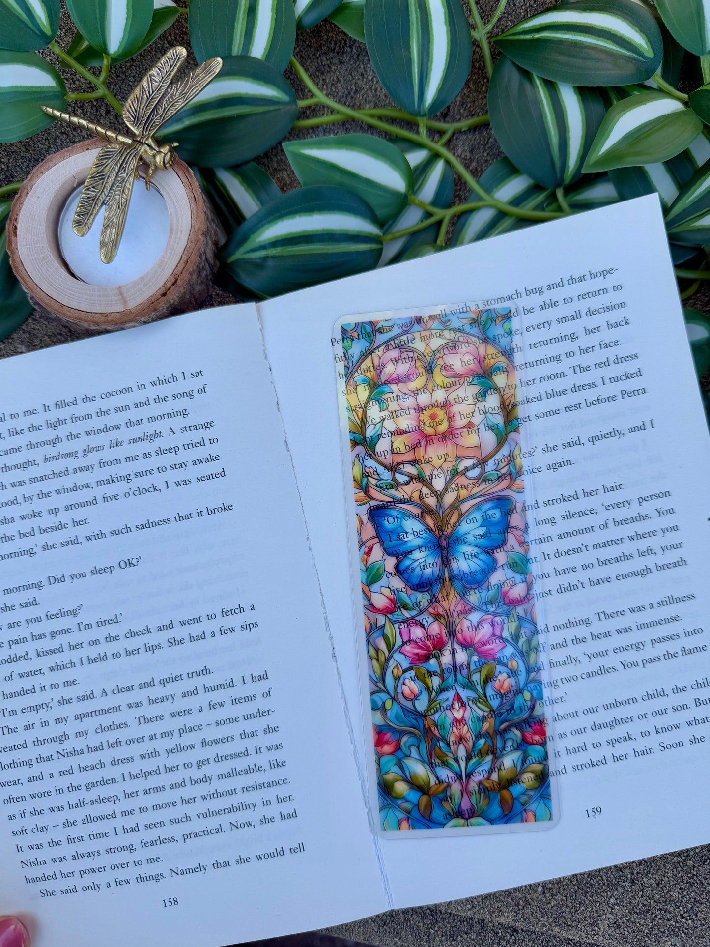 Stained Glass Style Butterfly and Flowers Bookmark