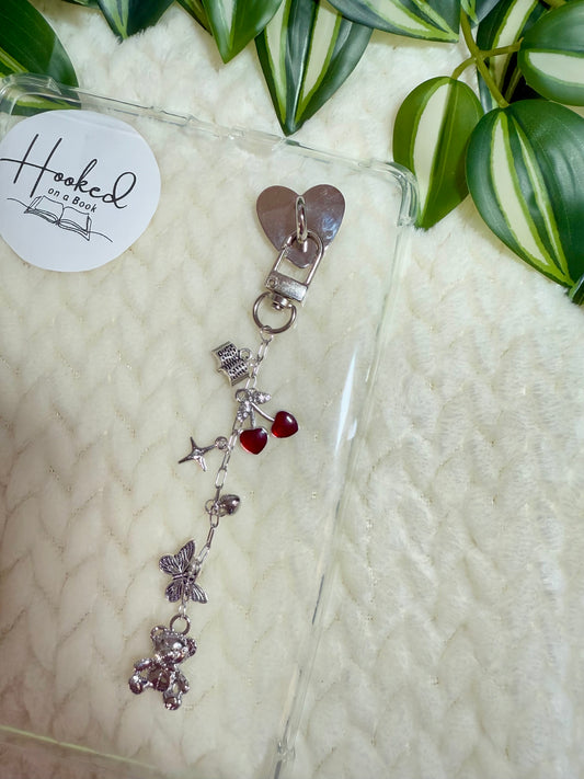 Kindle / E-Reader Charm Chain - Silver Coquette Teddy Bear