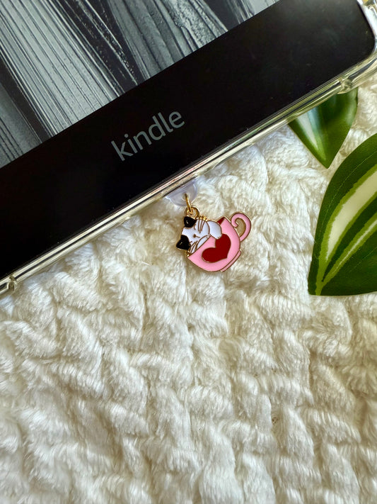 Kindle / E-Reader Charm Cat in a Tea Cup