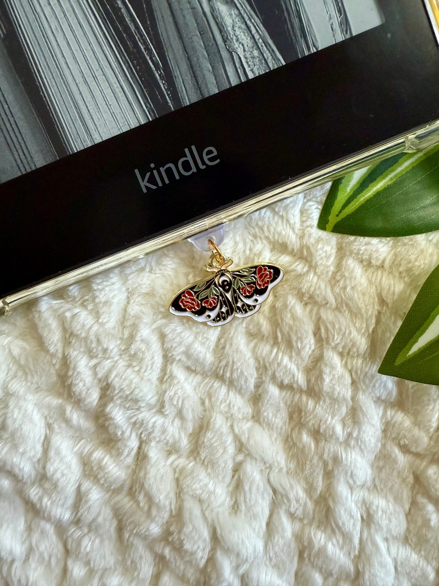 Kindle / E-Reader Charm Red Floral Moth