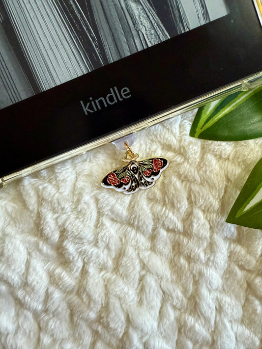 Kindle / E-Reader Charm Red Floral Moth