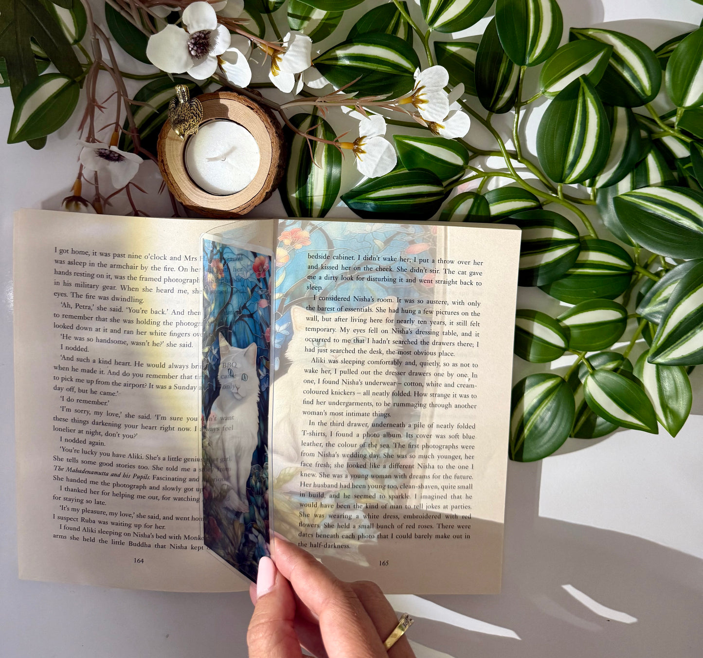 Stained Glass Style White Cat Bookmark
