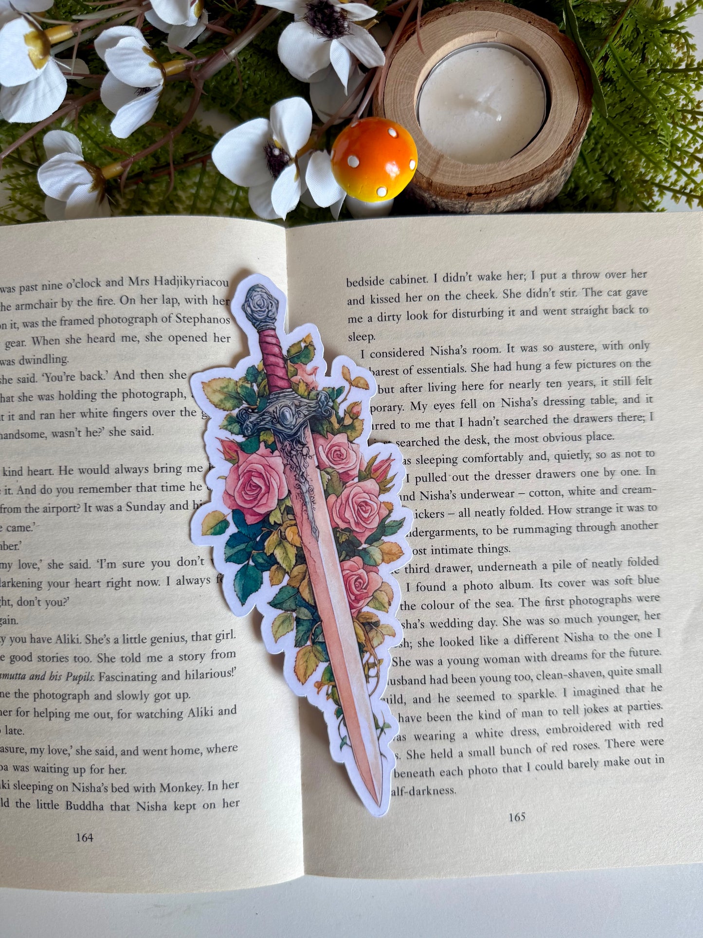 Pink Sword and Roses Die Cut Bookmark