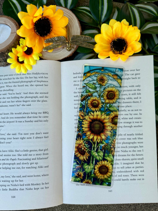 Stained Glass Style Sunflower and Bees Bookmark