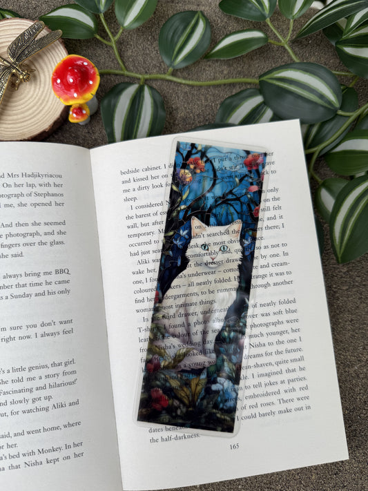 Stained Glass Style White Cat Bookmark