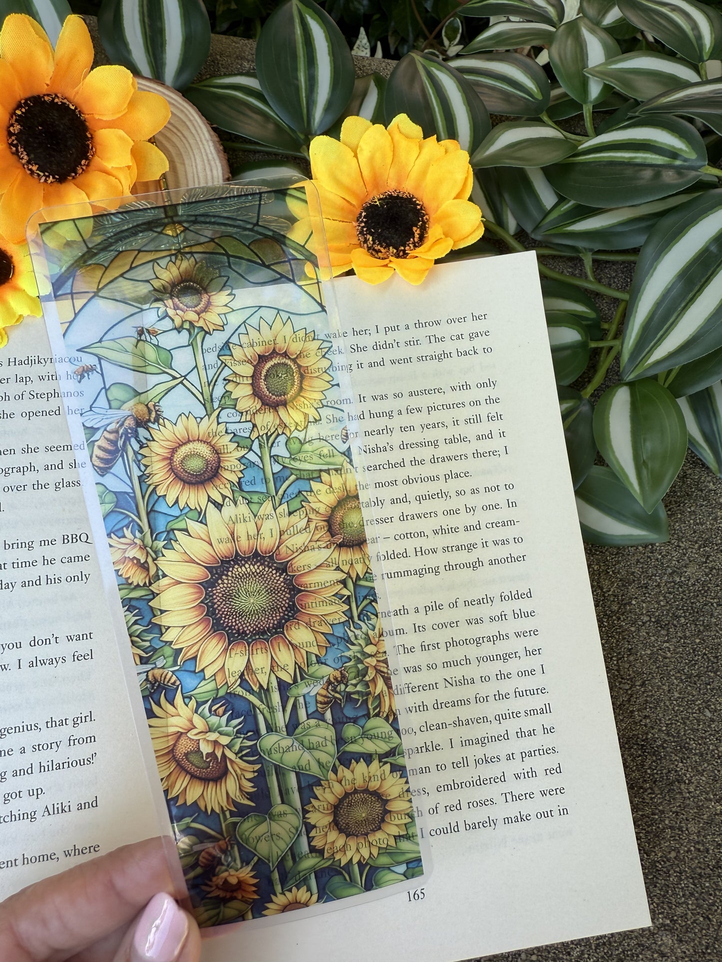 Stained Glass Style Sunflower and Bees Bookmark