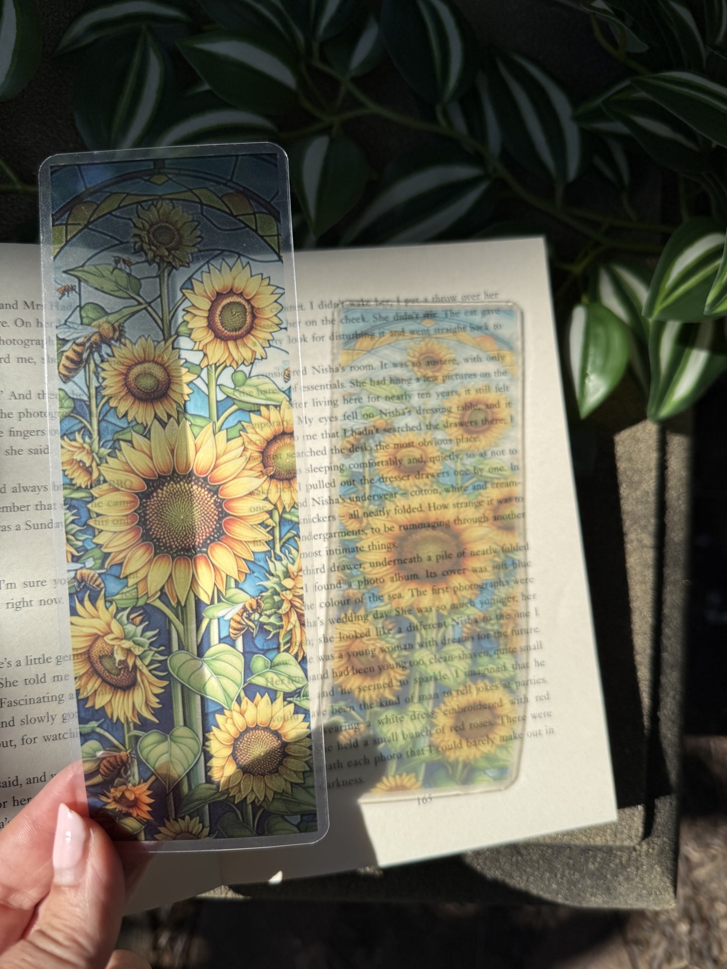 Stained Glass Style Sunflower and Bees Bookmark