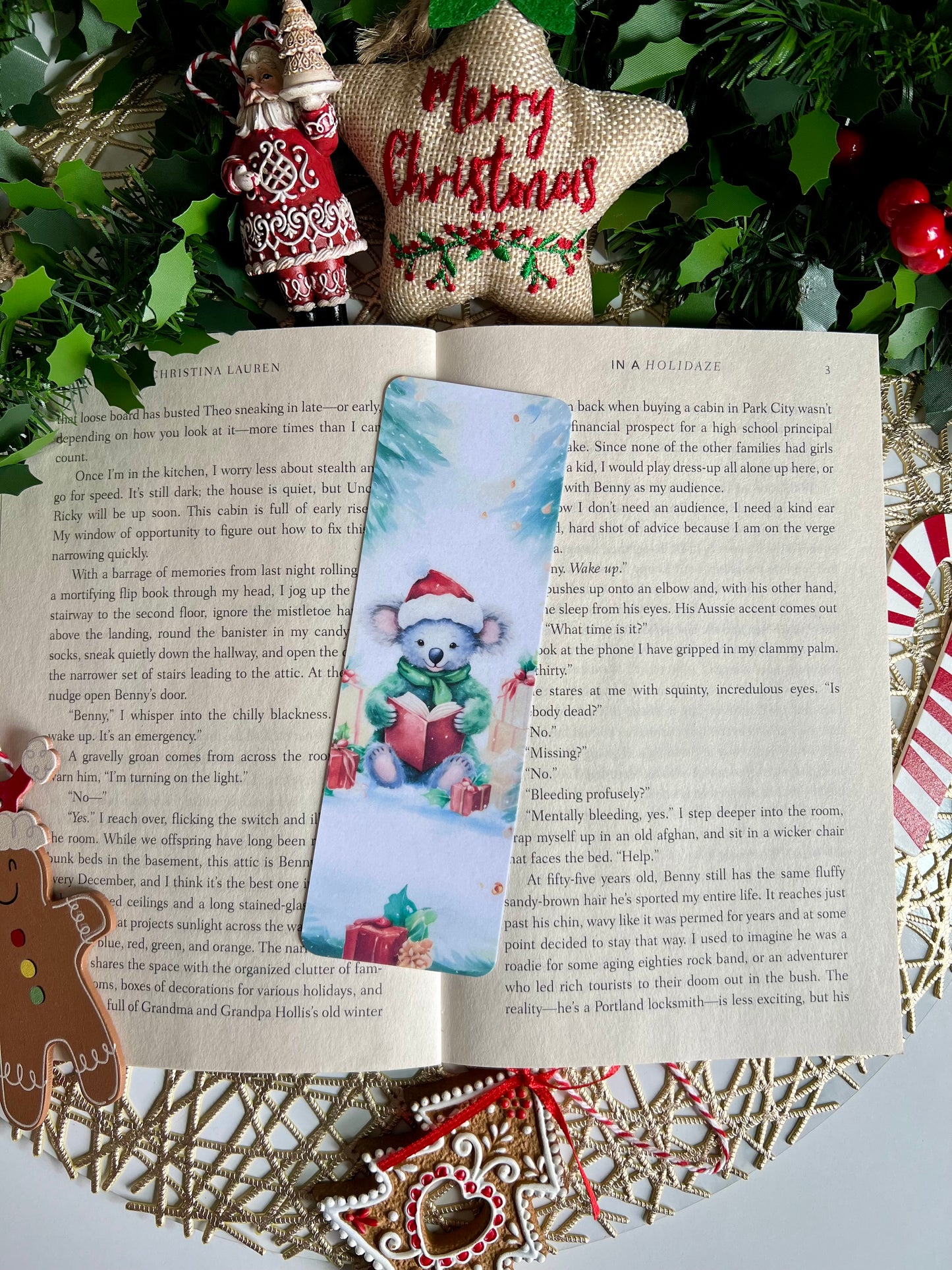 Reading Christmas Koala Bookmark