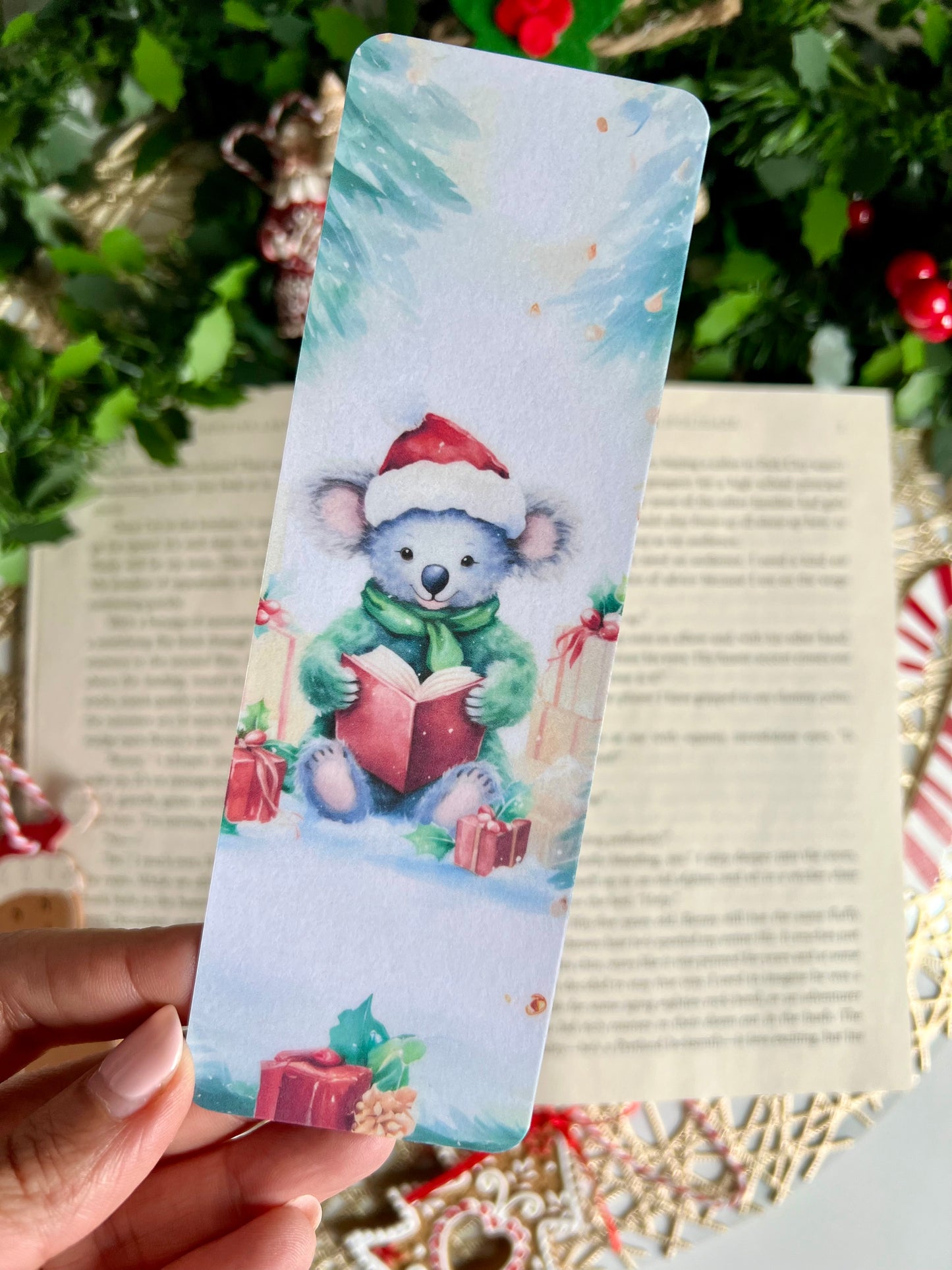 Reading Christmas Koala Bookmark