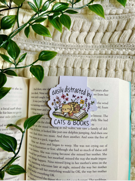 Easily Distracted by Cats and Books Magnetic Bookmark