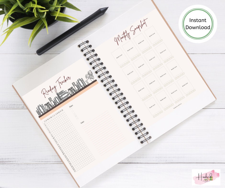 Printable Reading Journal: Book Tracker, Review, and Challenge (PDF Download)