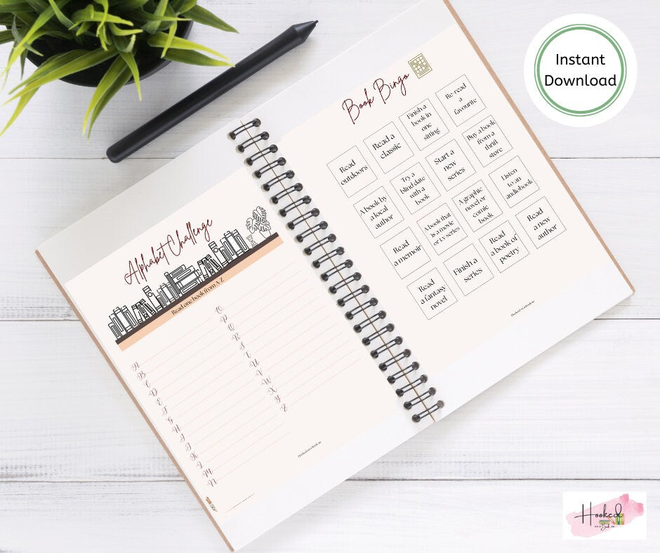 Printable Reading Journal: Book Tracker, Review, and Challenge (PDF Download)