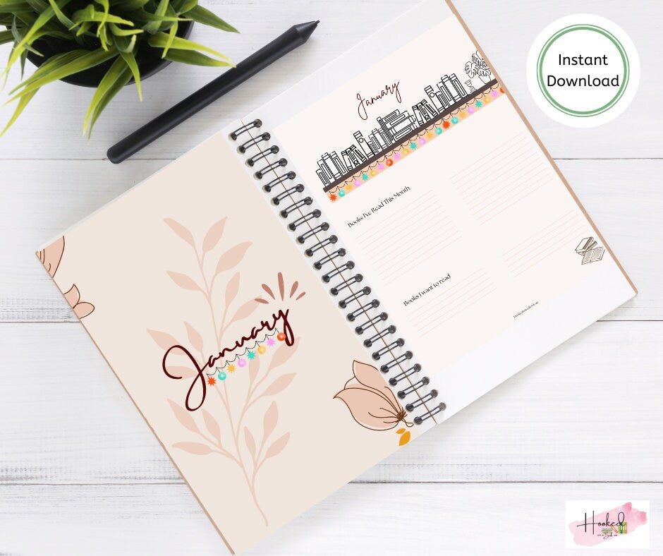 Printable Reading Journal: Book Tracker, Review, and Challenge (PDF Download)