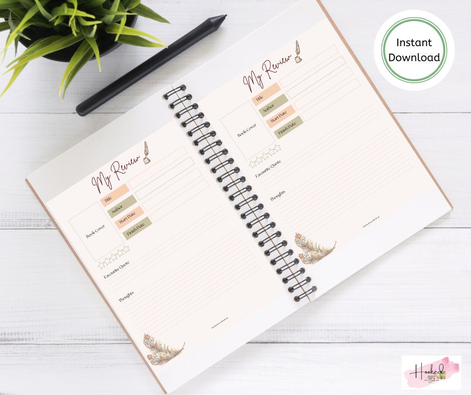 Printable Reading Journal: Book Tracker, Review, and Challenge (PDF Download)
