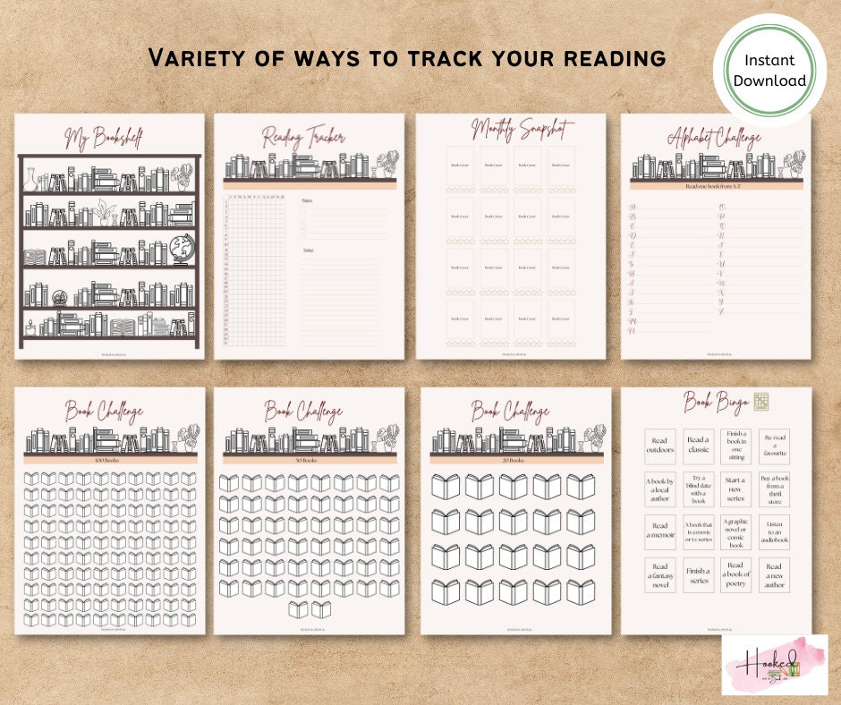 Printable Reading Journal: Book Tracker, Review, and Challenge (PDF Download)