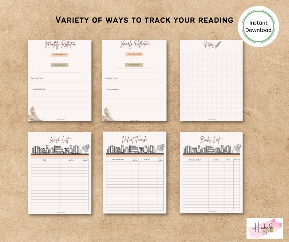 Printable Reading Journal: Book Tracker, Review, and Challenge (PDF Download)