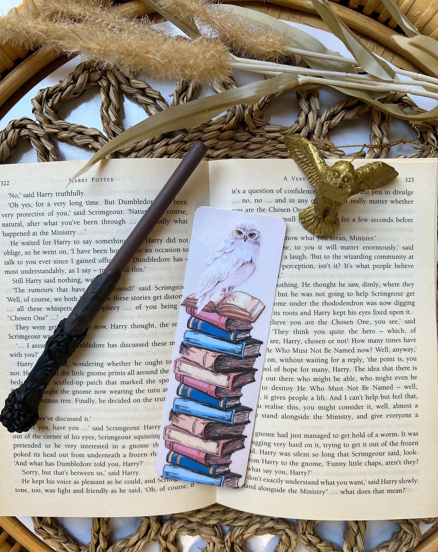 Owl and Book Stack Bookmark