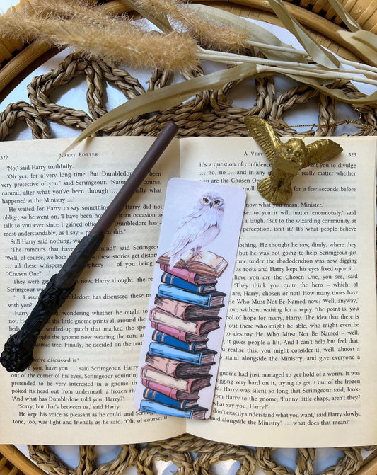 Owl and Book Stack Bookmark
