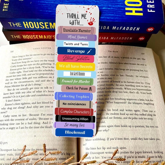 Psychological Thriller Tropes Book Stack Bookmark