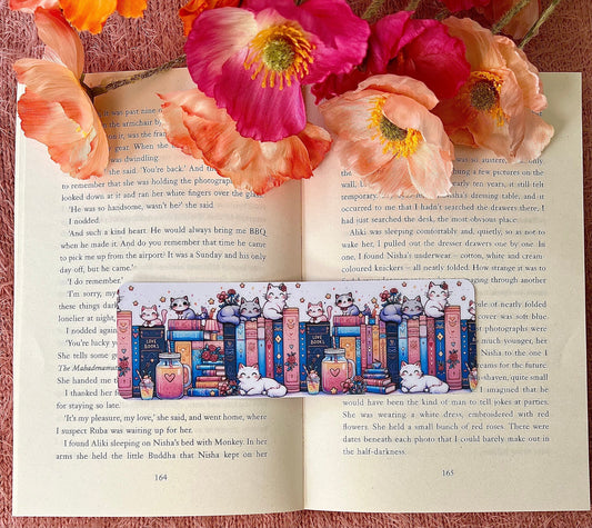 Cute Cats and Books on Bookshelf Bookmark