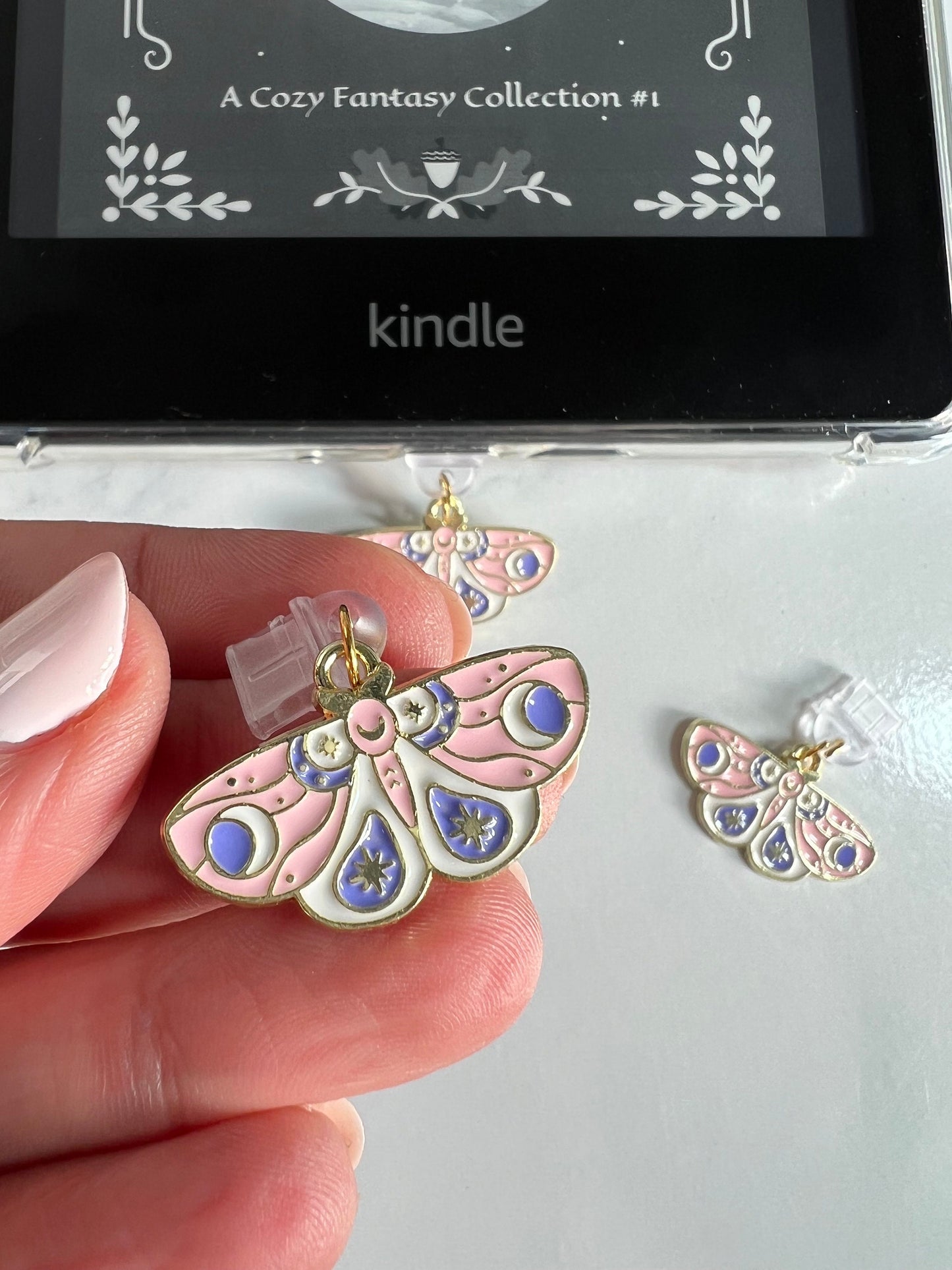 Kindle / E-Reader Charm Pink Luna Moth
